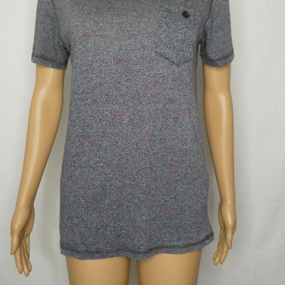 Creative Destruction Flamingo Print Pocket T Shirt Tee Grey Pink Short Sleeve - Picture 4 of 10